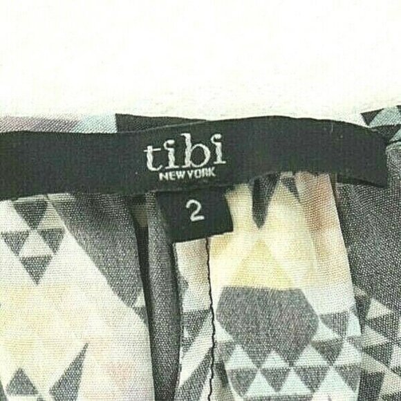 Tibi New York  Black Multi Color Geometric Print 100% Silk Dress Womens Size 2 - Picture 3 of 9